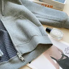 チェック柄デザインのフード付きアウター【ニットパッチワーク・フィット・カジュアル】