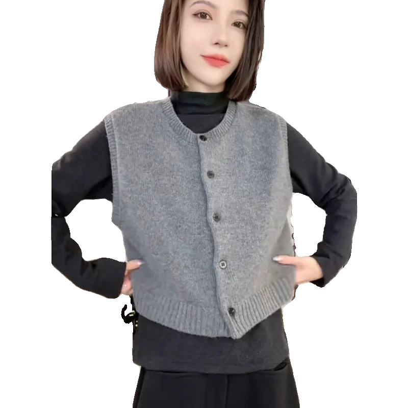 厚手暖かいウールタンクトップ レディース秋冬用【シンプルデザイン・ニットカーディガン付き】
