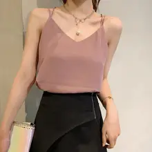 黒のキャミソール【夏用・した大きいサイズ・Vネックデザイン・袖なし・シフォン素材】