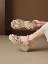 極上の柔らかさ！厚底編みデザインの夏用ローマ風サンダル【高ヒール・女性用】（セットアップ対応）