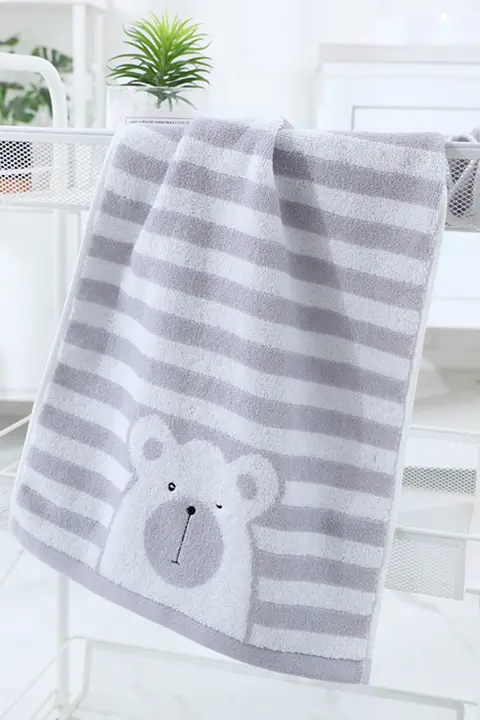 横条熊の純綿フェイスタオル【柔らかく吸水性抜群・家庭用・子供用】