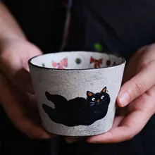 レトロ猫デザインの陶器製コーヒーカップ【ユニークなクリエイティブデザイン】