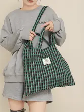 トートバッグ レディース キャンバス グリーンチェック柄 ヴィンテージ 2WAY 手提げ 斜め掛け ショッピングバッグ