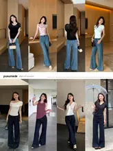 高腰フレアデニムパンツ【レトロ・ワイドレッグ・ストレート】