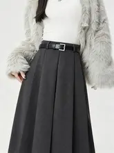 グレーのウールプリーツスカート【Aライン・女性用・秋冬物】