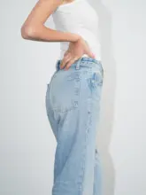 春夏用 ストレートデザイン 高腰ウォッシュデニムパンツ【女性用・極上の柔らかさ】