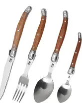 花梨木柄セット ステンレス製西洋食器【木製ハンドル・ステーキナイフ・フォーク・スプーン・カトラリー】
