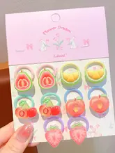 カラフルな果物と野菜デザインの子供用ヘアゴム【高弾力・女の子用・ヘアアクセサリー】