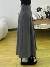 グレーのハイウエストプリーツスカート【Aライン・中長丈・女性用】