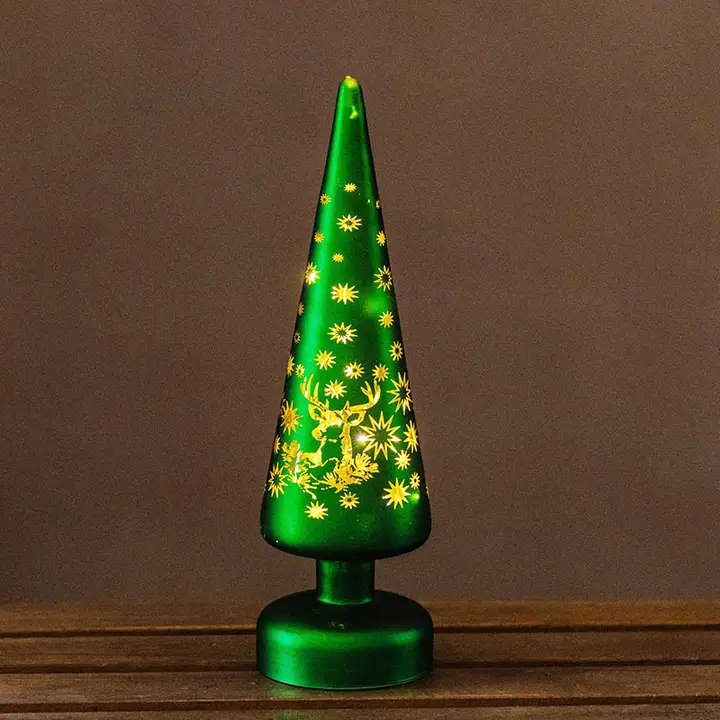 デスクトップ用ガラス製クリスマスツリーLEDナイトライト【雰囲気作り・クリエイティブなクリスマスギフト】