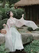 国風刺繍デザインの漢服【春夏用・ウエスト切替・花柄】（セットアップ対応）