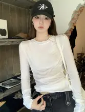 微透け加工の丸首白色長袖Tシャツ【UVカット・秋冬用・スリムフィット】