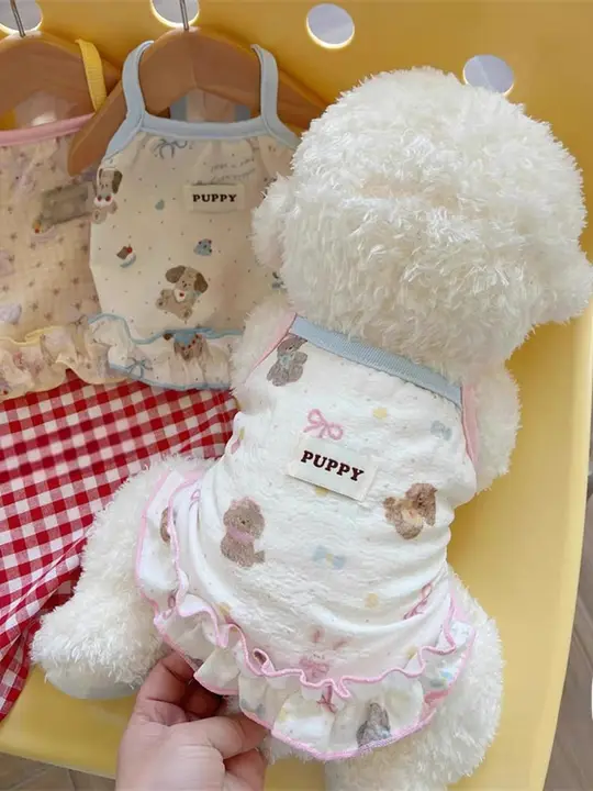 夏用可愛いカートゥーンデザインの犬服【薄手・ノースリーブ・犬と猫対応】