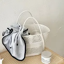 水切り機能付き 浴室用収納バスケット【持ち手付き・サイズ:大・買い物用】