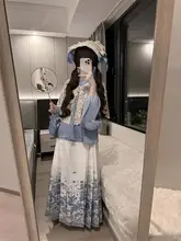 青色のエレガントな漢服風 マーメイドスカート【琵琶袖・可愛いデザイン・ロリータスタイル】（セットアップ対応）