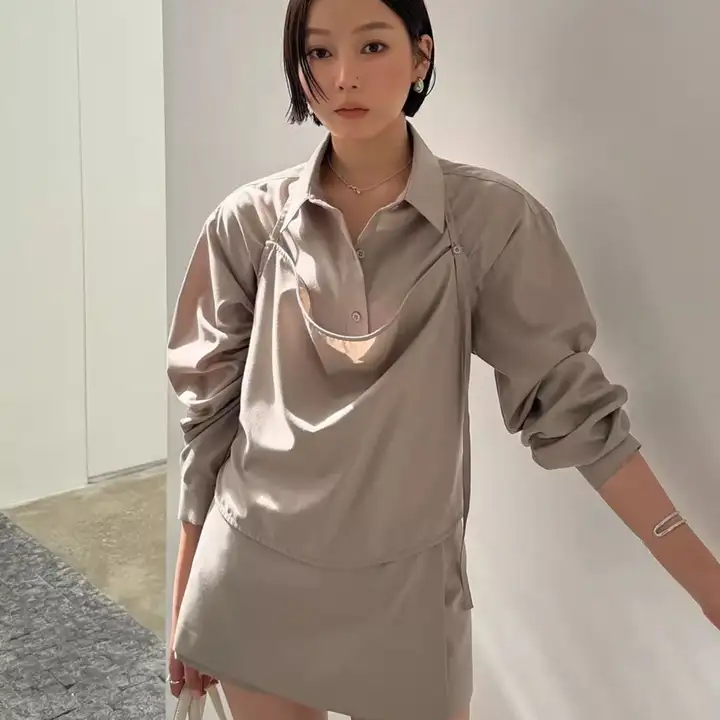 雰囲気たっぷりのおしゃれな二点セットシャツキャミソール＆スカートパンツ（セットアップ対応）