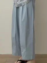 夏用薄手カジュアルハイウエストワイドパンツ【女性用・九分丈・フィット】（セットアップ対応）