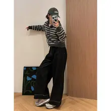 ZZLADY ハイウエスト ワイドレッグ デニムパンツ【カジュアル・ストレートシルエット・レディース】