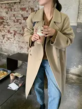 トレンチコート【シンプルデザイン・ダブルブレスト・ブラック・ロング丈・キャメル色・羊毛混】