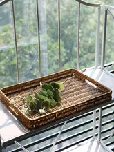 Kens 北欧スタイル シミュレーション藤製トレイ 家庭用収納バスケット【パンや果物用・スナックトレイ】