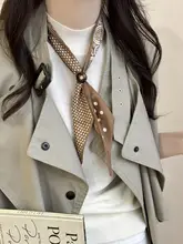 フレンチヴィンテージ風リボンスタイルのシルクネックスカーフ【薄手・ドット柄・装飾アクセサリー】