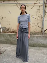 Tシャツ レディース インナー 半袖 クルーネック 正肩 巻きヘム タイトシルエット デザイン 秋物「GREEN BELT」