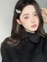 ヴィンテージ風ヒョウ柄パール付きリボンヘアクリップ【エレガント・秋冬用】