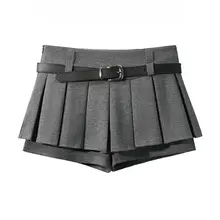 レトロ学院風 脱落防止のプリーツスカート【秋春用・ウール混・ローストライク・ミニ丈】