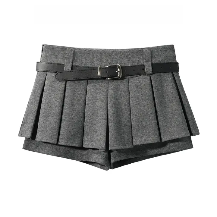 レトロ学院風 脱落防止のプリーツスカート【秋春用・ウール混・ローストライク・ミニ丈】