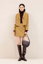 山羊绒ダブルフェイスブレザー【ショートジャケット・ウールスカート・通勤用】（セットアップ対応）
