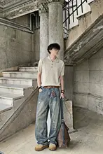 フィット夏用デニムパンツ【ウォッシュ加工・メンズ・スリムストレートデザイン】
