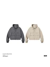 コットン混紡の工装風フード付き短丈ジャケット【春用】（セットアップ対応）
