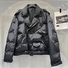 斜め金属ファスナー付きの保温バイカージャケット【白鹅绒・冬用】