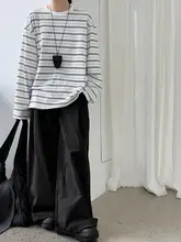 ストライプ長袖Tシャツ【大きめ・ラウンドネック・フィット・春夏用】