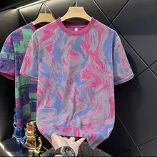 夏用 メンズ半袖Tシャツ【マルチカラー・染め波模様・スリムフィット】