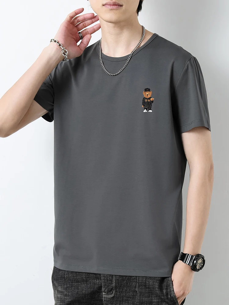 モダール製クマプリントTシャツ【メンズ・半袖・シンプルデザイン・夏用】