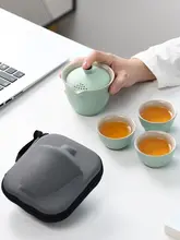 一人用旅行茶器セット【陶器製・ポットとカップ3個・携帯用】