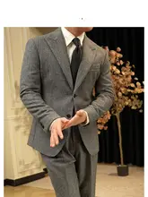 ヴィンテージコーヒー色の千鳥格子ウールスーツ【男のビジネススタイル・ナポリ風・カジュアル】（セットアップ対応）