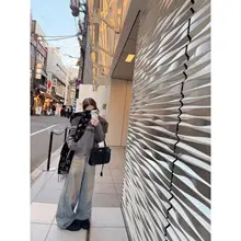 デニムワイドパンツ【手作りスプレーアート・ウォッシュ加工・レディース】