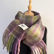 冬用 極上の柔らかさ 紫色のフリンジスカーフ【可愛いデザイン・保温効果・ウール混紡】