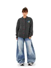 アメリカンビンテージ風 クラッシュ加工デニムパンツ【ユニセックス・ワイドレッグ・フィット】