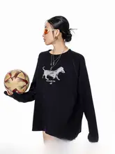 アメリカンビンテージ風 ホットドッグプリント 長袖Tシャツ【レディース・春用・ゆったりシルエット】