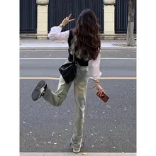 高腰デニムパンツ【春夏用・イエローダイ・細身・ストレッチ・ヴィンテージ風】