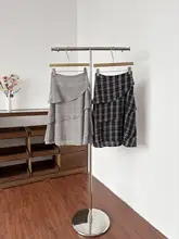 レトロチェックのAラインスカート【デザイン性・高腰・体型カバー・レイヤード風】