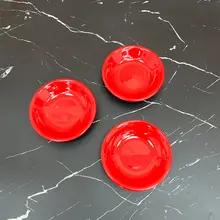シンプルな赤色陶製丸皿【中華風・家庭用・醤油皿・小皿】