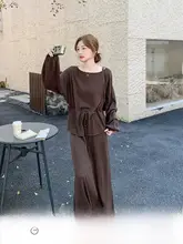 コーヒーカラーのレトロ風メラードニットトップス【春秋用・気品溢れる半身スカート・（セットアップ対応）】
