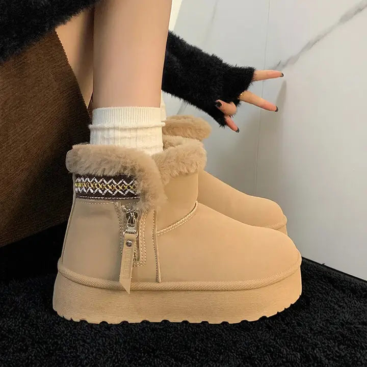 女性用冬用スノーブーツ【加厚ファー・保温・トープ色・秋冬仕様】