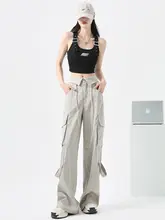 夏用 レディース ハイウエスト ワイドレッグ工装パンツ【ビンテージスタイル・リバーシブルデザイン・カジュアル】