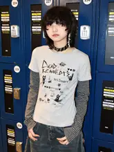 ストライプ長袖Tシャツ【猫柄・スリムフィット・Y2Kスタイル・カジュアル】
（セットアップ対応）