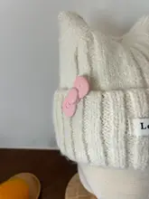 猫耳デザインの蝶結びニット帽【冬用・防風・耳あて付き・アイボリー】